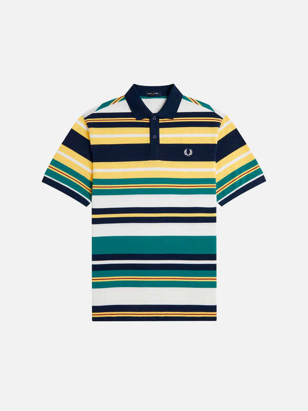FRED PERRY - T-SHIRT - Striped Relaxed Polo Shirt - Lemon Barley - shopi go'da!.