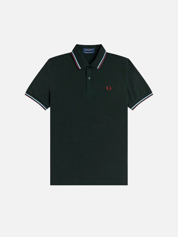FRED PERRY Twin Tipped Fred Perry Shirt - Night Green/Ice/Oxblood - Polos T-SHIRT