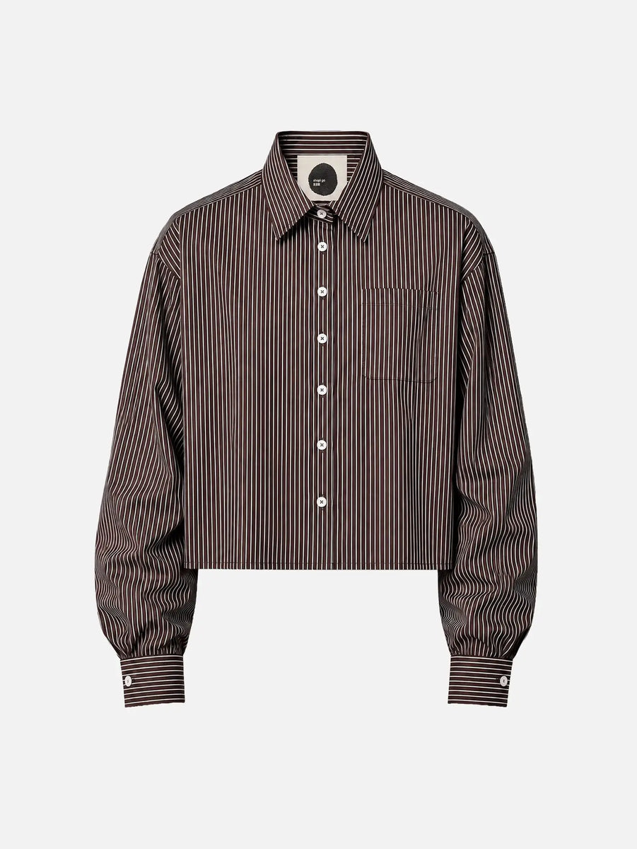 Sumida Boxy Shirt - Dark Brown & White