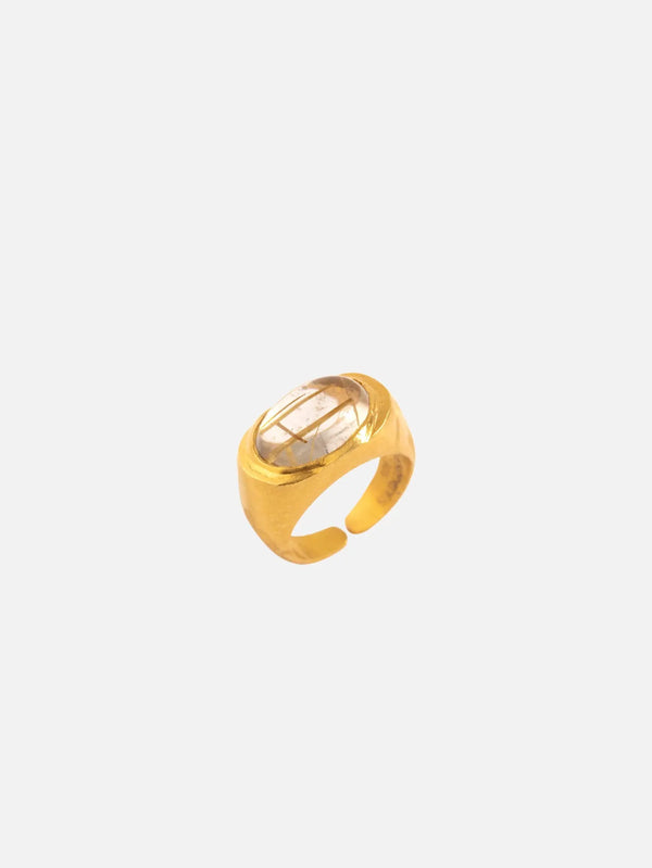HESPERIDES Roman Signet Ring - Golden Rutilated Quartz - Gold - Rings YÜZÜK
