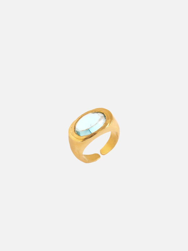 HESPERIDES Roman Signet Ring - Sky Blue Topaz - Gold - Rings YÜZÜK