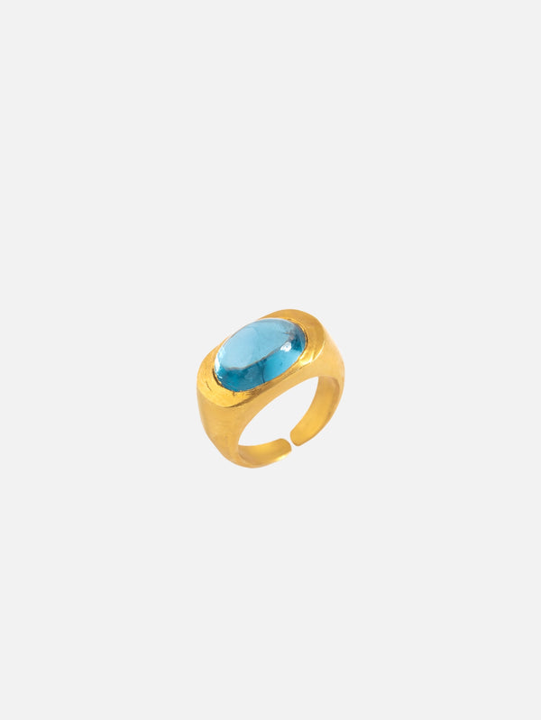 HESPERIDES - YÜZÜK - Roman Signet Ring - Swiss Blue Topaz - Gold - shopi go'da!.