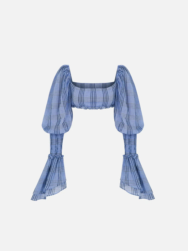 MI MAGIC LOVE Hola Blue Plaid Top – mavi, önden görünüm