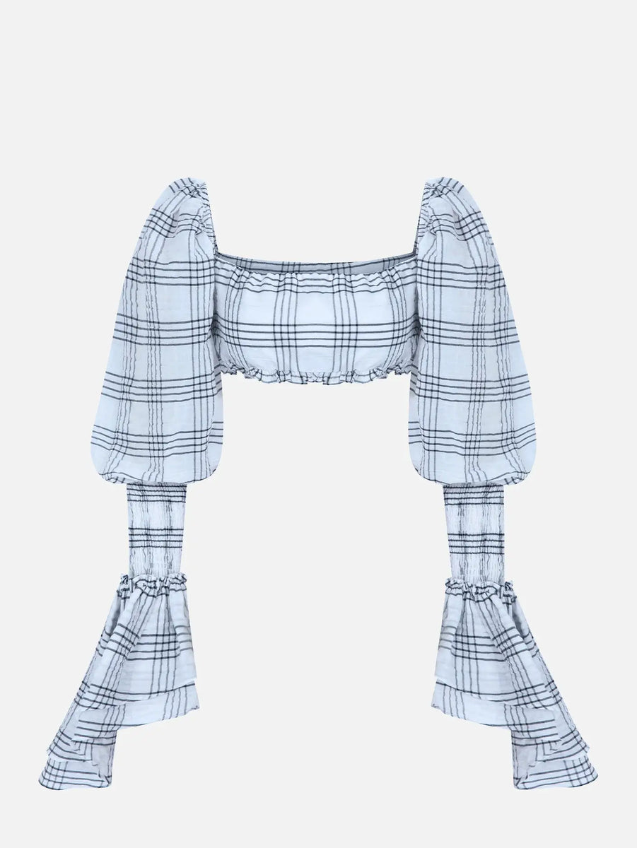 Hola White Black Plaid Top