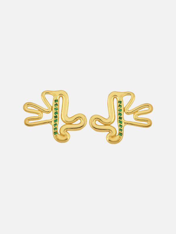 JEWELS FOR JOY - KÜPE - Yeşil tsavorit taşlı altın kaplama gümüş yaprak küpe - Feuille - shopi go'da!.