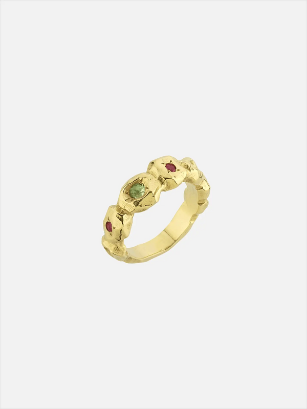 JEWELS FOR JOY Peridot and Ruby Stone Gold-Plated Silver Ring - Ludicrum - Rings YÜZÜK