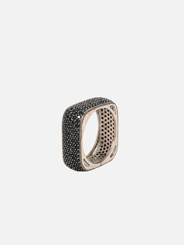 X STUDIO Radiant 5 Band Ring - Silver – önden görünüm, siyah pavé taşlarla kaplı