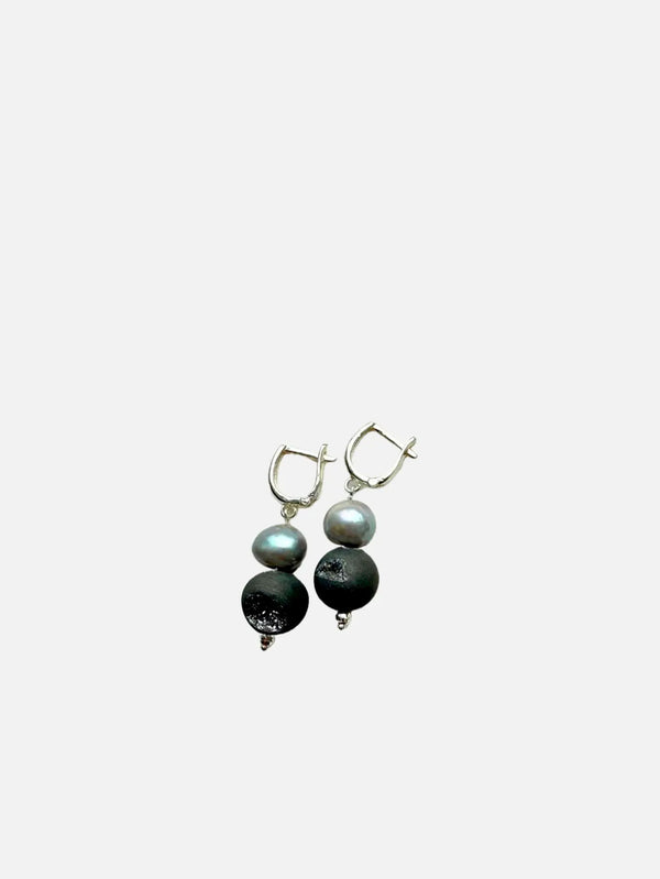L'ATELIER DES PERLES Fate Barok İncili ve Druzy Akik Taşlı Gümüş Küpe - Earrings KÜPE