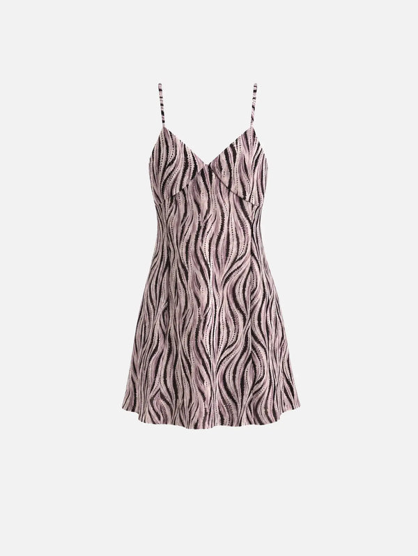 SLOWBURN Lola Dress – toz pembe, ince askılı, ön görünüm