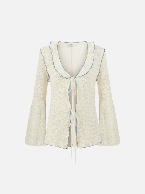 MANAS STUDIO - HIRKA - Lunara Lighweith Cardigan - Ecru - shopi go'da!.