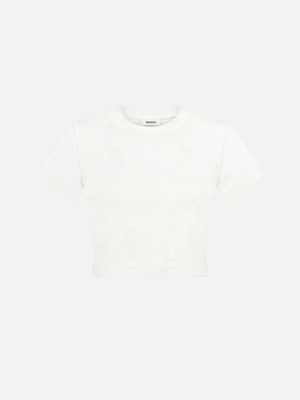 MANAS STUDIO Lira Crop Tee - Ecru - Uncategorized T-SHIRT