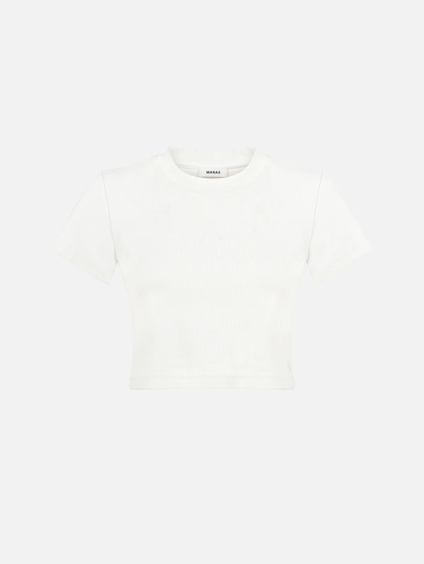 MANAS STUDIO - T-SHIRT - Lira Crop Tee - Ecru - shopi go'da!.