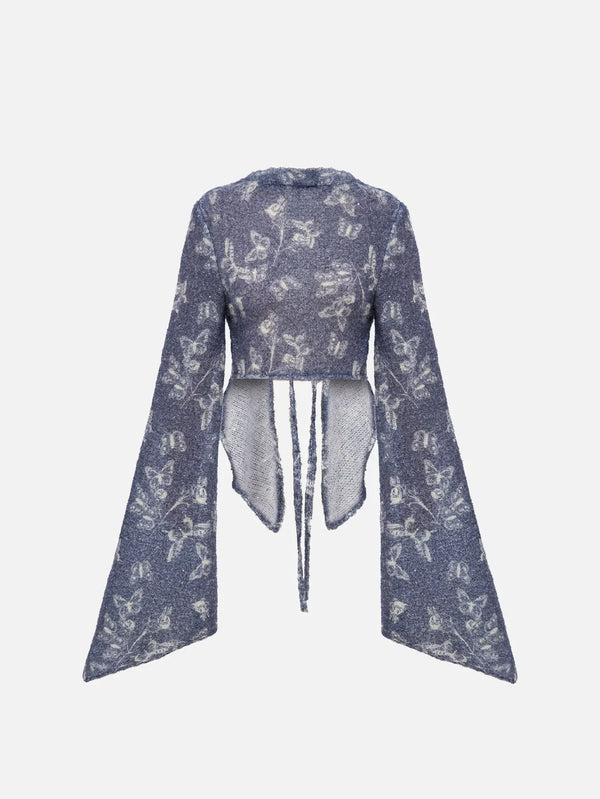 MI MAGIC LOVE Cecillia Knit Top - Blue Butterfly Patterned - Uncategorized BLUZ