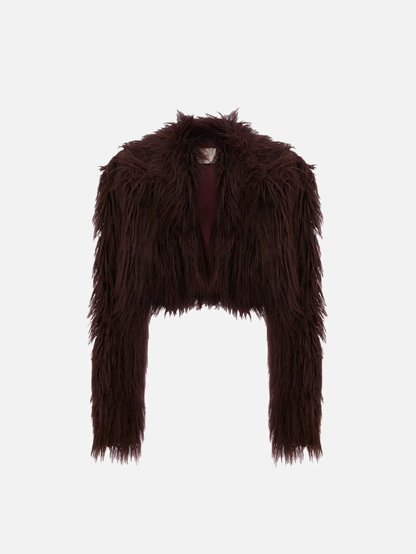 MI MAGIC LOVE Rare Fur Jacket - Maroon - Uncategorized CEKET