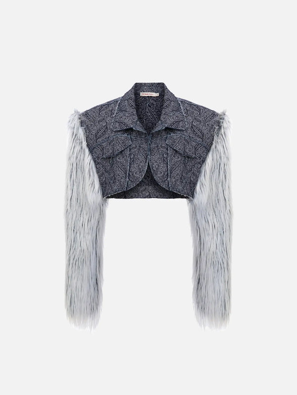 MI MAGIC LOVE Blue Furry Denim Jacket - Dark Blue Patterned - Coats & Jackets CEKET