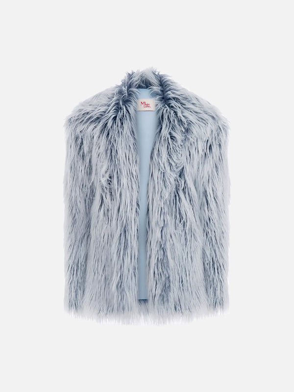 MI MAGIC LOVE Rare Midi Fur Jacket - Ice Blue - Uncategorized CEKET