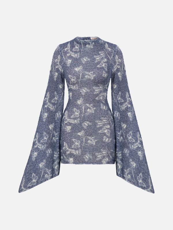 MI MAGIC LOVE - ELBİSE - Yume Knit Dress - Blue Butterfly Patterned - shopi go'da!.