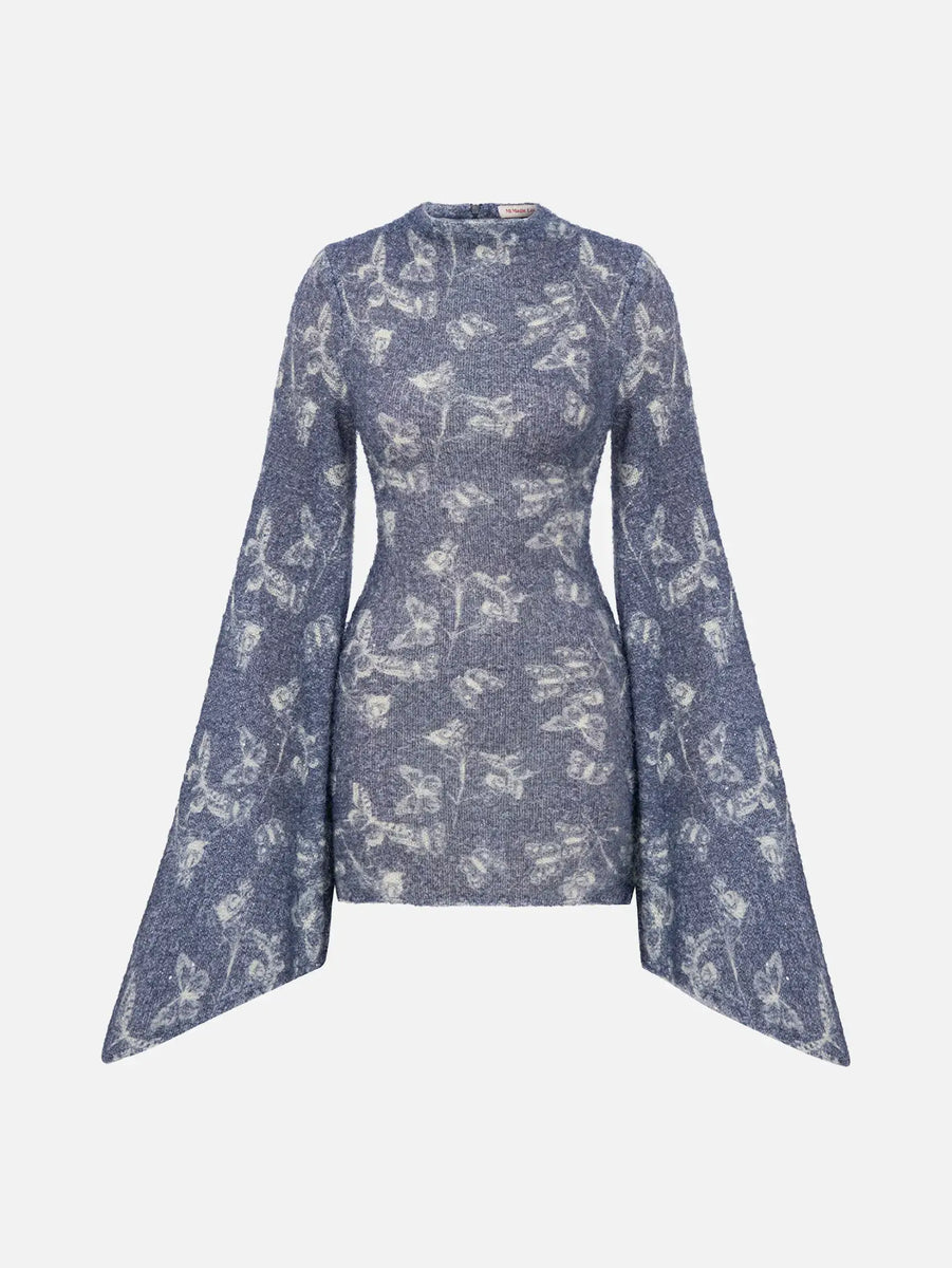 Yume Knit Dress - Blue Butterfly Patterned