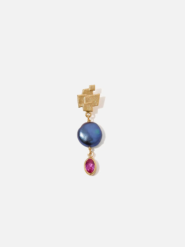 MONAPETRA Minik Mozaikli Siyah İncili & Pembe Turmalin Taşlı - Earrings KÜPE