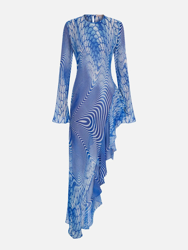 MI MAGIC LOVE Nalu Blue Patterned Dress – mavi, önden görünüm
