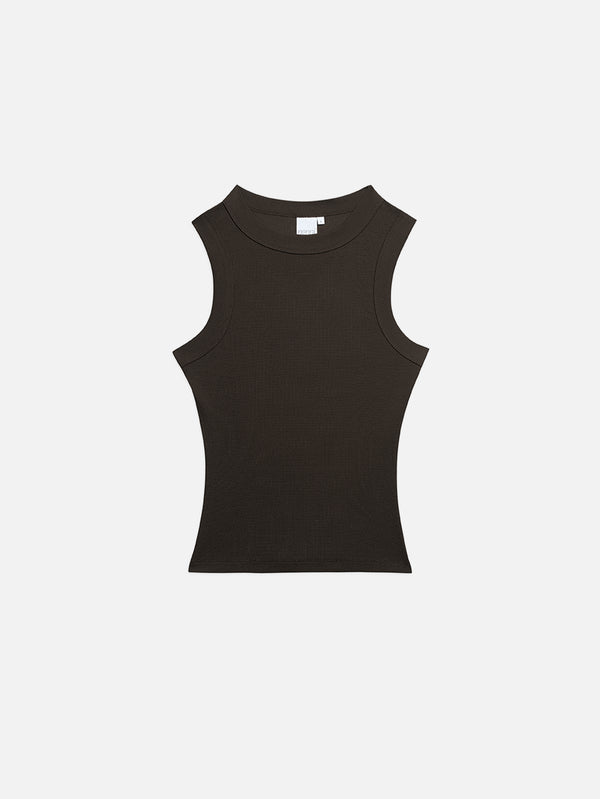 NENNI, Ribbed Cotton Tank Top - Brown, ATLET, shopi go'da!