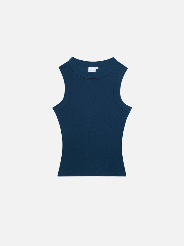 NENNI, Ribbed Cotton Tank Top - Blue, ATLET, shopi go'da!