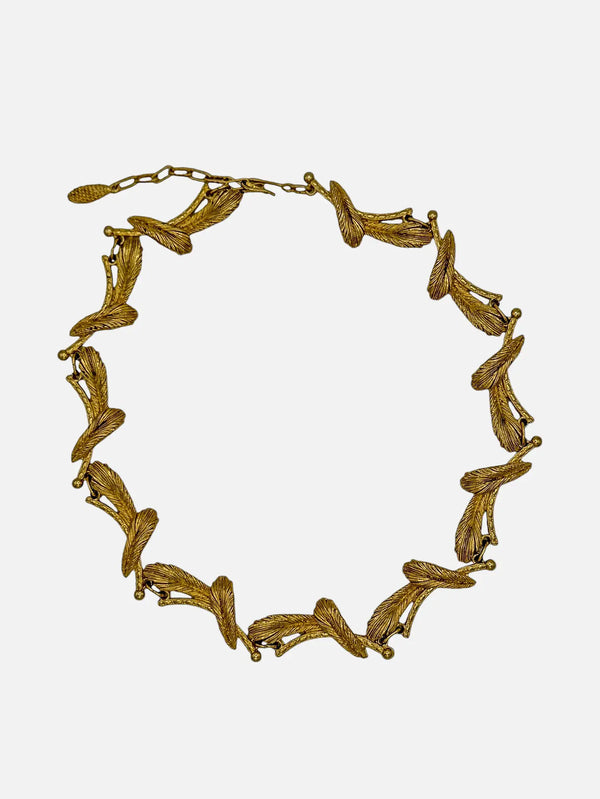 NES VINTAGE Vintage Gold Plated Feather Pattern Necklace - Necklaces KOLYE