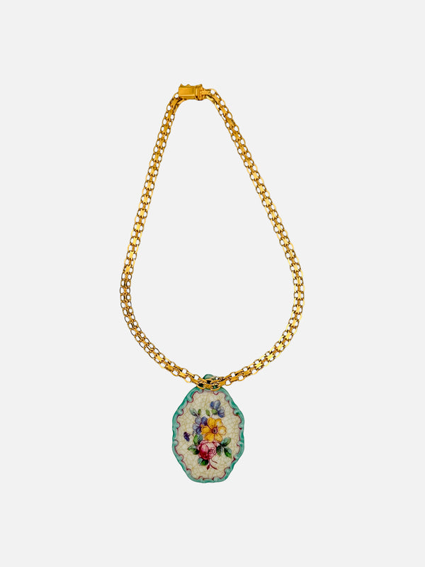 NES VINTAGE - KOLYE - Vintage Rosenthal Porcelain Pendant Chain Necklace - shopi go'da!.