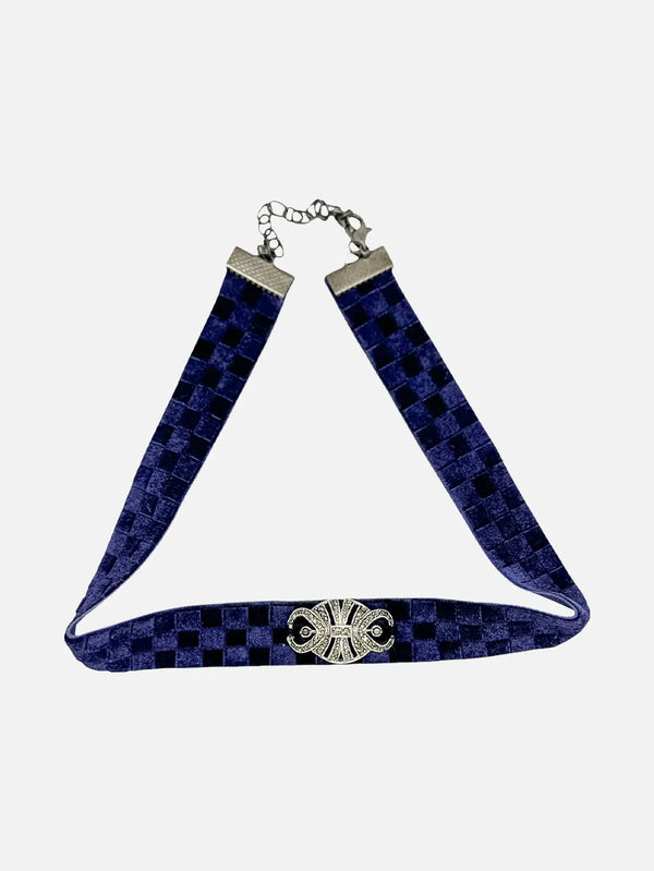 NES VINTAGE French Purple Velvet Choker With Vintage Marchasite Charm - Charms & Pendants KOLYE