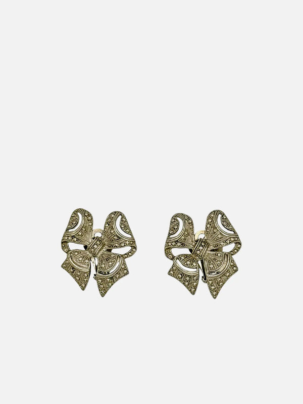 NES VINTAGE Vintage Art-Deco Style Bow-Shaped Earrings with Marcasite Paste Stones - Earrings KÜPE