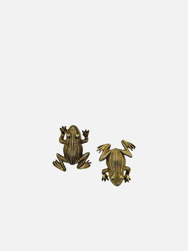NES VINTAGE Vintage Gold Tone 3D Detailed Frog Clip-On Earrings - Earrings KÜPE