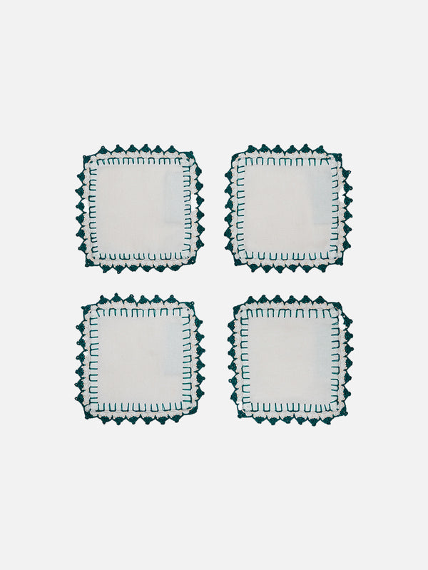 OHM HANDMADE - BARDAK ALTLIĞI - Bardak Altliği 4'Lü Set - Beyaz Yeşil - shopi go'da!.