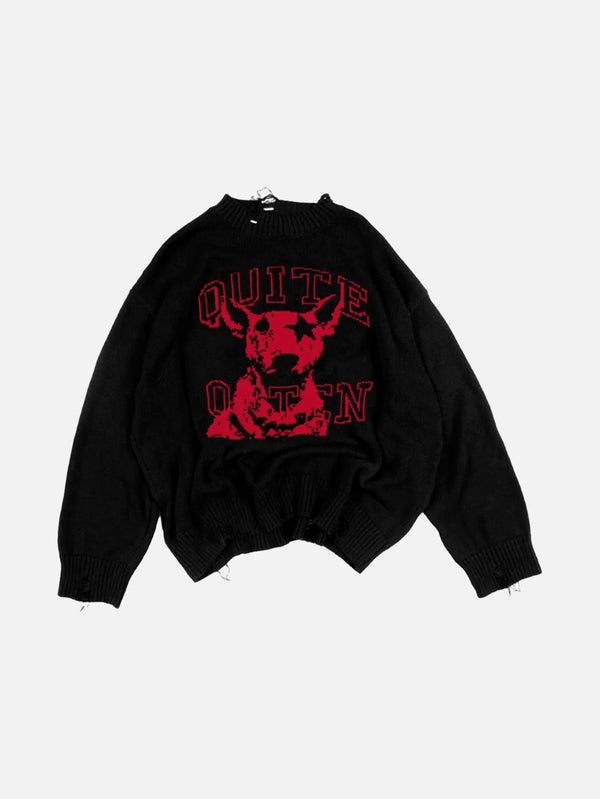 QUITEOFTEN - SWEATSHIRT - Dog Star Knit - Red on Black - shopi go'da!.