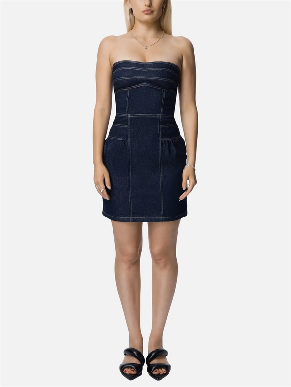RE2MC Kot Straplez Elbise - Mavi - Dresses ELBİSE