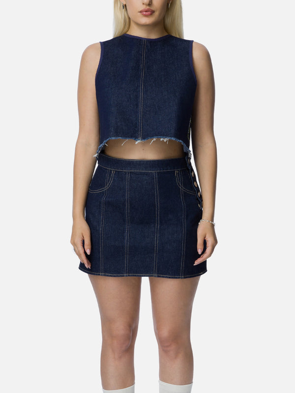 RE2MC - ETEK - Denim Mini Etek - Mavi - shopi go'da!.