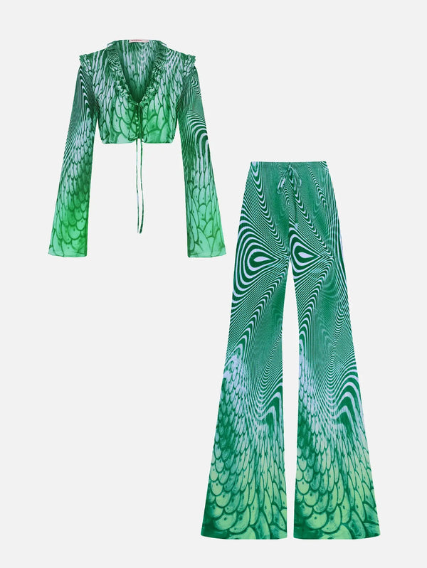 MI MAGIC LOVE Seaside Green Patterned Set – Seaside Green, iki parça, önden görünüm