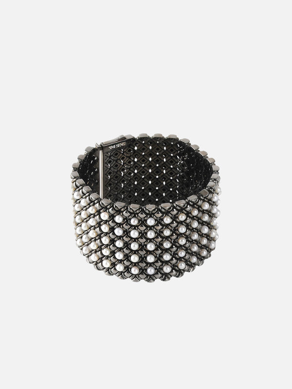 SIMI SENG - BİLEKLİK - Pearl Bracelet - Silver/Black - shopi go'da!.