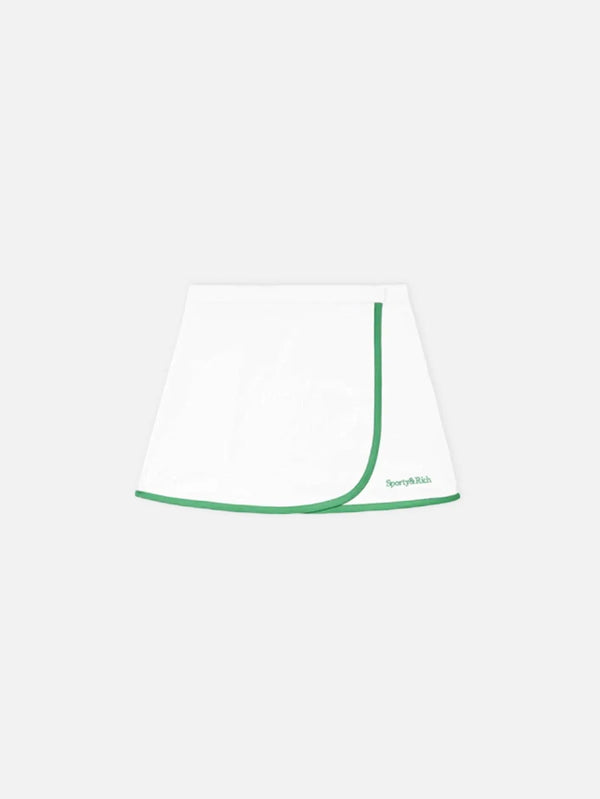 SPORTY & RICH Serif Logo Embroidered Wrap Skirt - White/Verde - Skirts ETEK
