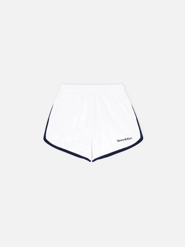 SPORTY & RICH - ŞORT - Serif Logo Terry Shorts - White/Navy - shopi go'da!.
