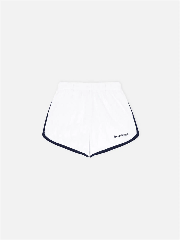 SPORTY & RICH Serif Logo Terry Shorts - White/Navy - Shorts ŞORT