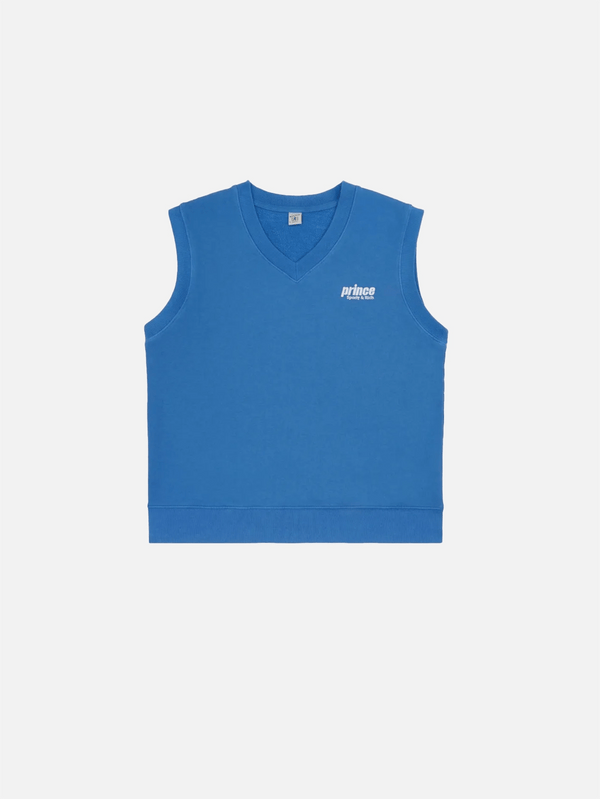 SPORTY & RICH - SÜVETER - Prince Sporty Embroidered V-Neck Vest - Lapis/White - shopi go'da!.