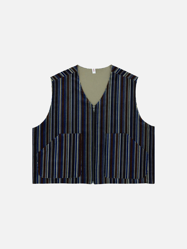 Striped Velvet Zipper Vest