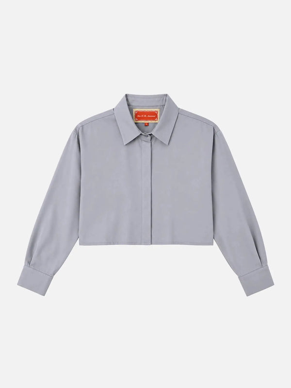 SOON TO BE ANNOUNCED The Airy Crop Shirt - Blue - GÖMLEK