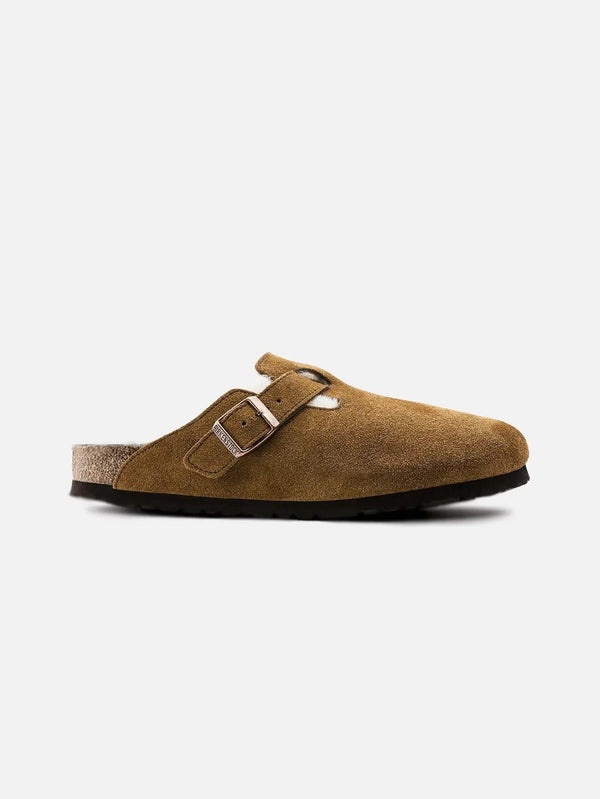BIRKENSTOCK Boston Shearling Suede Leather - Mink - Slippers TERLİK