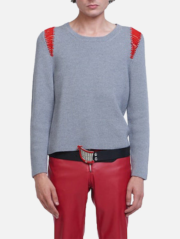 Distressed Knit Crewneck - Grey Melange - shopi go