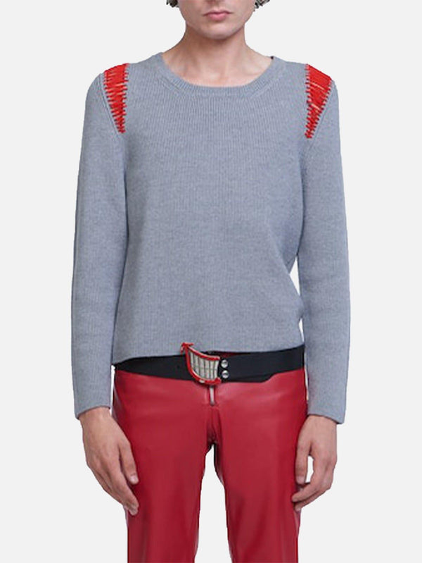 MOWALOLA - SWEATSHIRT - Distressed Knit Crewneck - Grey Melange - shopi go'da!.