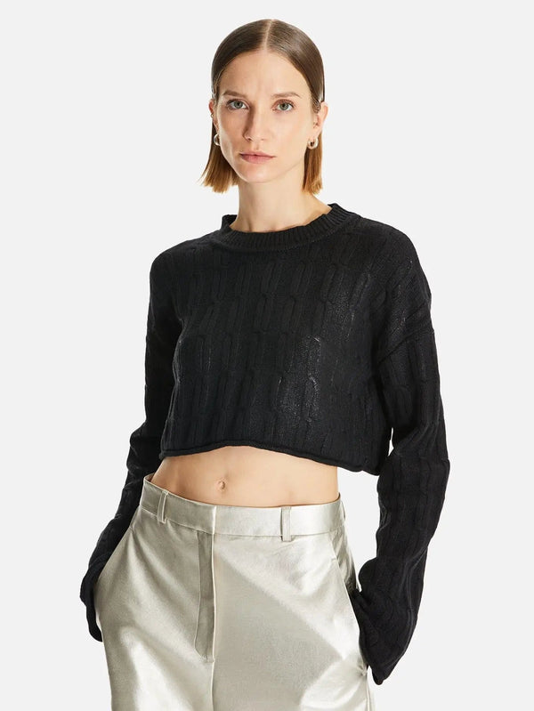SHOPI GO Mishima Varak Baskılı Crop Yün Triko Kazak - Sweaters KAZAK