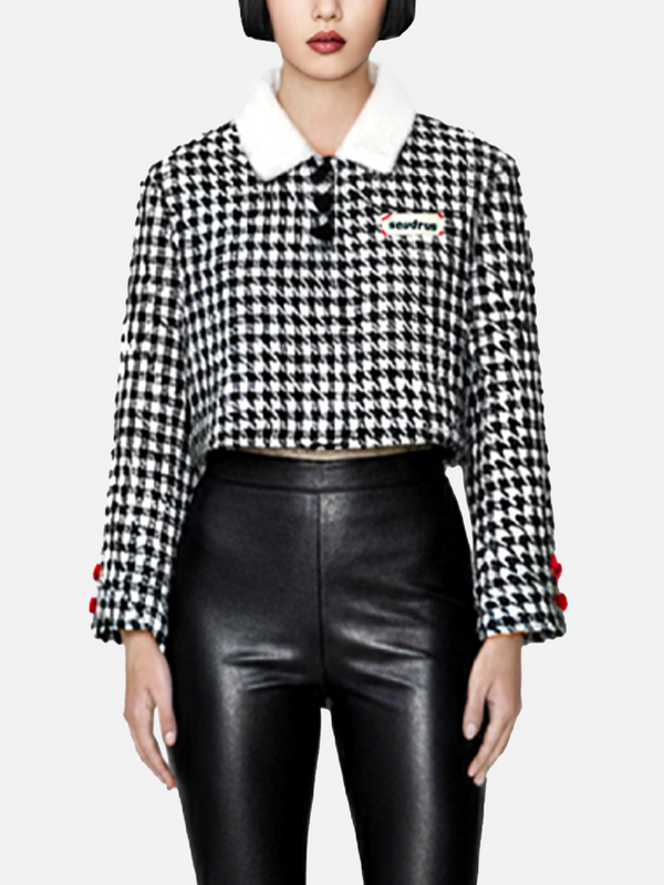 SEVDRUS Iconic Manor Crop Jacket – siyah beyaz, önden görünüm