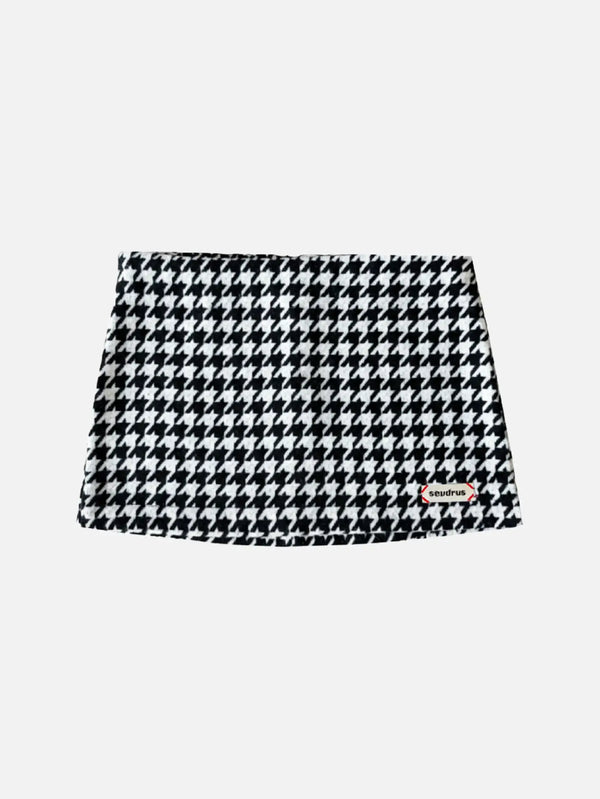 SEVDRUS Monochrome Mini Wool Skirt – siyah-beyaz, önden görünüm