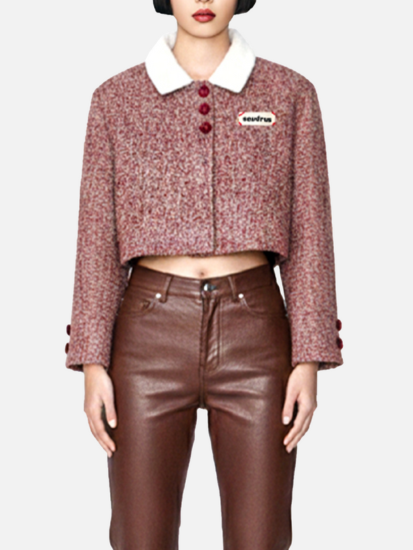 SEVDRUS Duchess Line Crop Jacket – toz pembe, önden görünüm